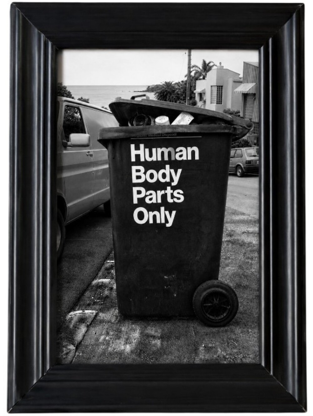 Funny HALLOWEEN GARBAGE HUMAN BODY PARTS ONLY framed Photo Print Oddy Fun Art
